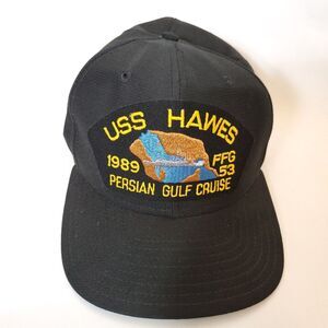 USS HAWES FFG 1989 PERSIAN gulf cruise cap black gold embroidery Dad hat